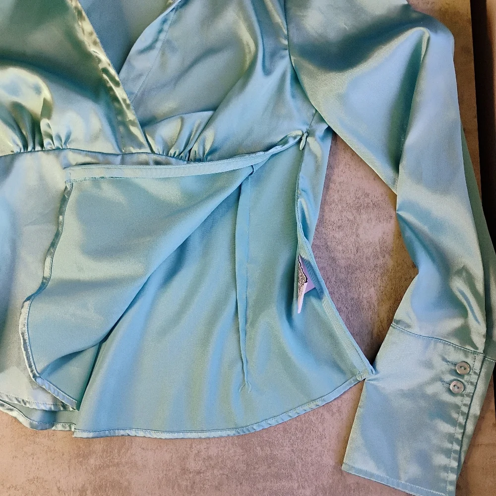 SOLD A Byer Y2K Satin Babydoll Top Women Medium Teal Blue Aquamarine Mermaidcore - Picture 6 of 11